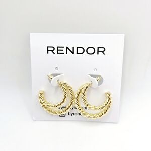 Rendor Victoria Twist Double Hoop Post Earrings Yellow Gold New